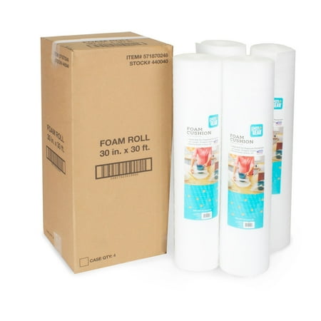 Pen + Gear 30 in x 30 ft Foam Cushion Roll used for packing and moving, White, 4 Rolls