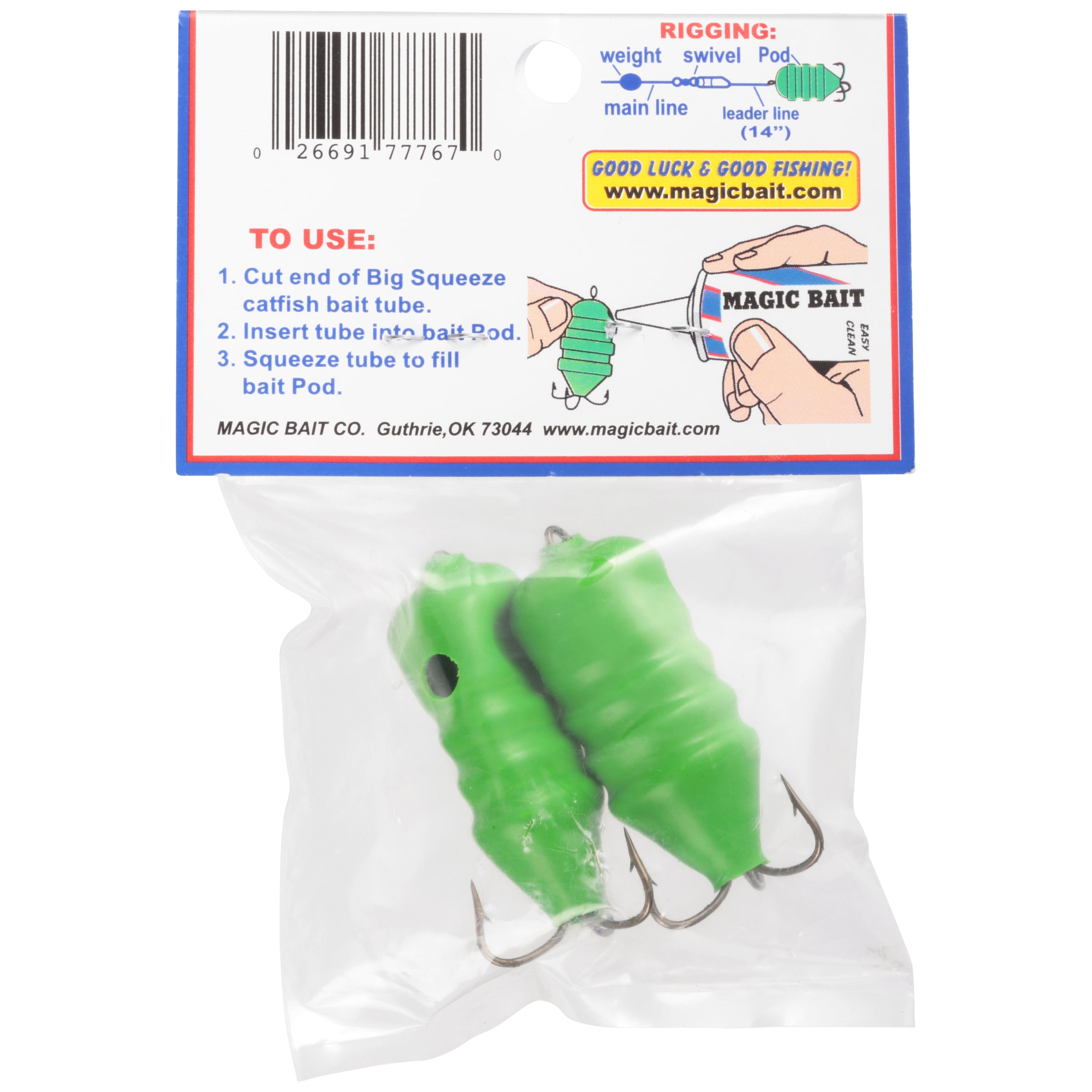 (2 pack) Magic Bait Big Squeeze Fishing Bait Pod Holder, 2ct, Green
