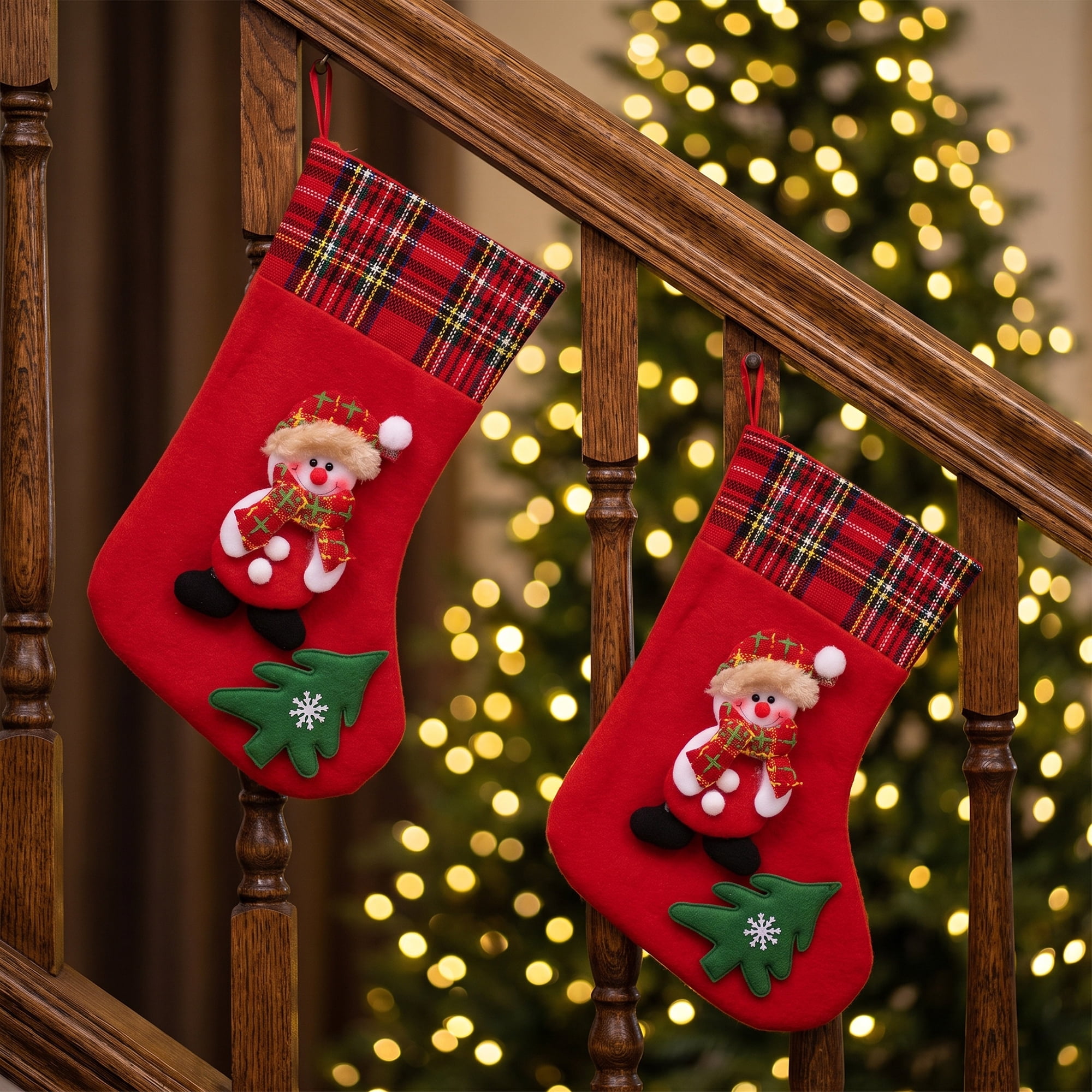 Unique Bargains Playful Cartoon Christmas Stockings Sideboard Rail Accents Red Snowman 12"