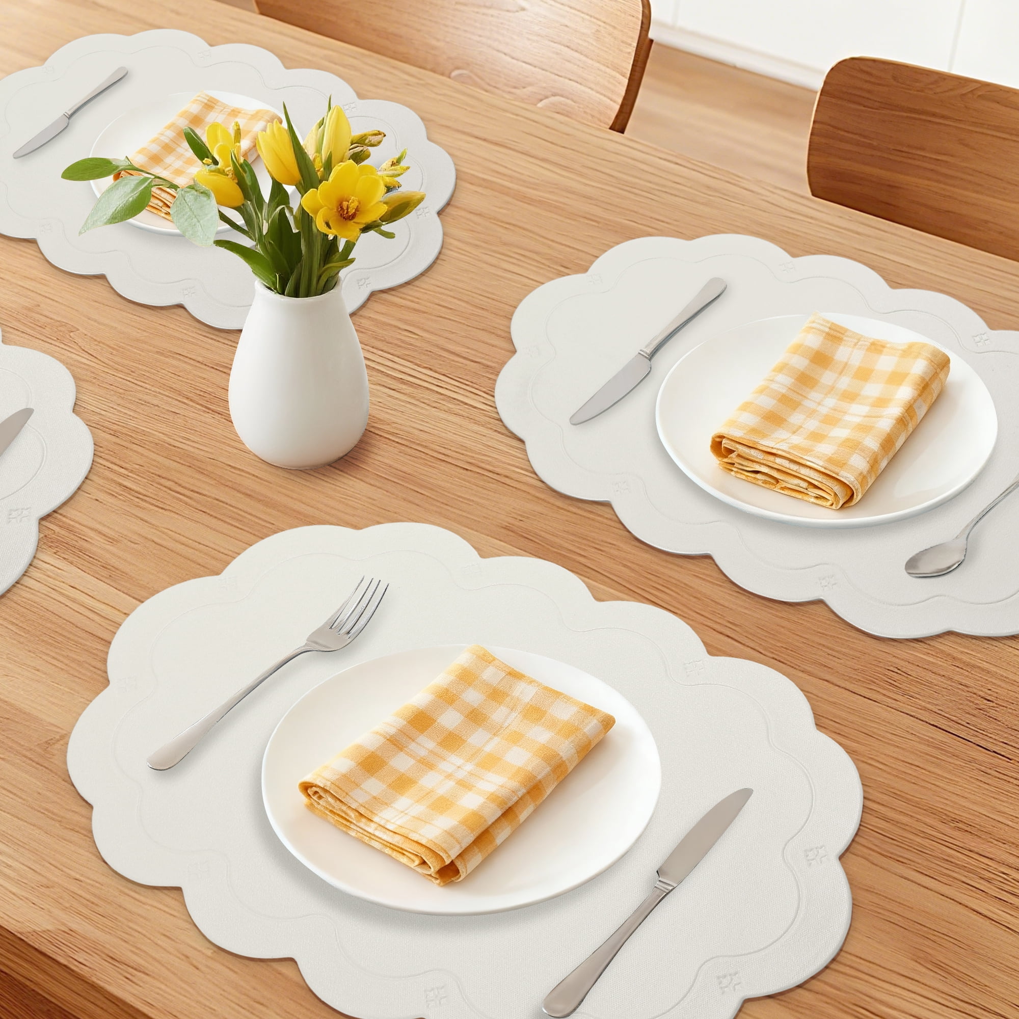 Unique Bargains Set of 6 Leather Waterproof Placemats for Kitchen Dining Table Light Gray