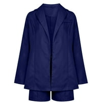 qucoqpe Blazer Shorts Set for Women Elegant 3 Piece Long Sleeve Open Front Blazer Short Suits Business Outfits with Belt