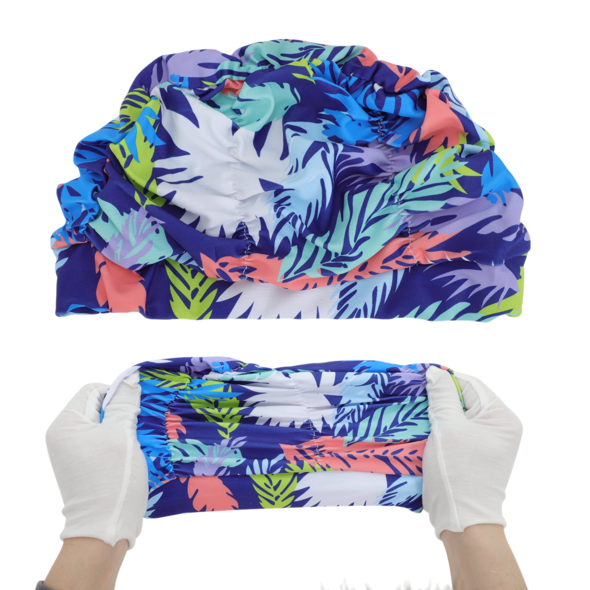 Unique Bargains 1Pc Breathable Pleated Style Swimming Cap Blue White