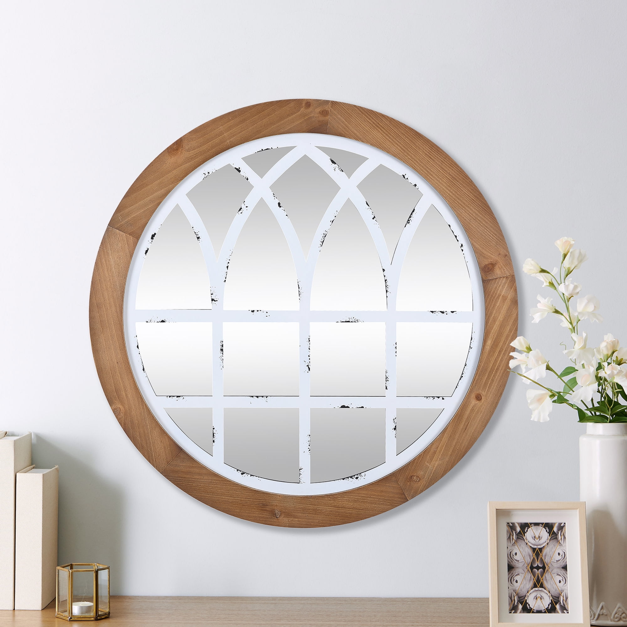 FirsTime & Co. Brown And White Covington Arch Wall Mirror, Farmhouse, Round, 30 x 1.1 x 30 in