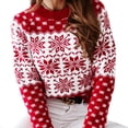 thumbnail image 2 of Women Christmas Sweaters Long Sleeve Elk Snowflake Print Knit Tops, 2 of 6