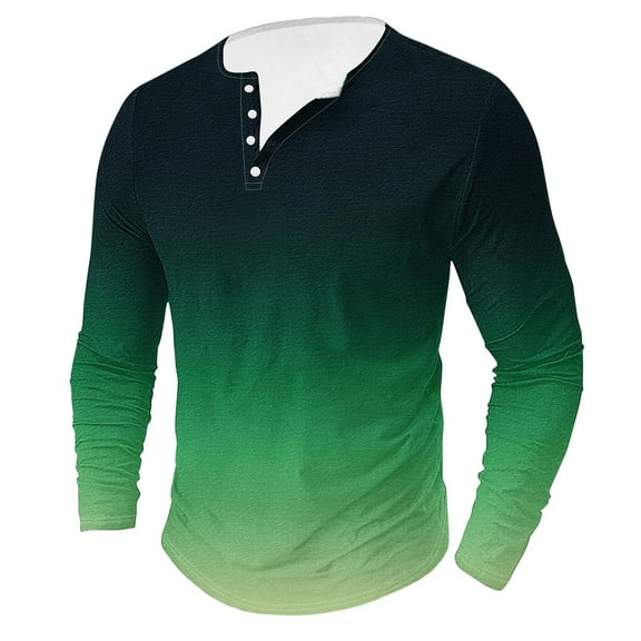 S-5X Big and Tall T Shirts for Men Plus Size Long Sleeve Button Crewneck T-Shirts Mens Casual Gradient Printed Basic Pullover Athletic Tees Tops