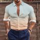 thumbnail image 1 of Blusa y camisa de manga larga con cuello vuelto para hombre, estilo casual, a la moda, con botones estampados, blusa de manga larga con cuello vuelto, camisetas de poliéster para hombre, 1 of 5