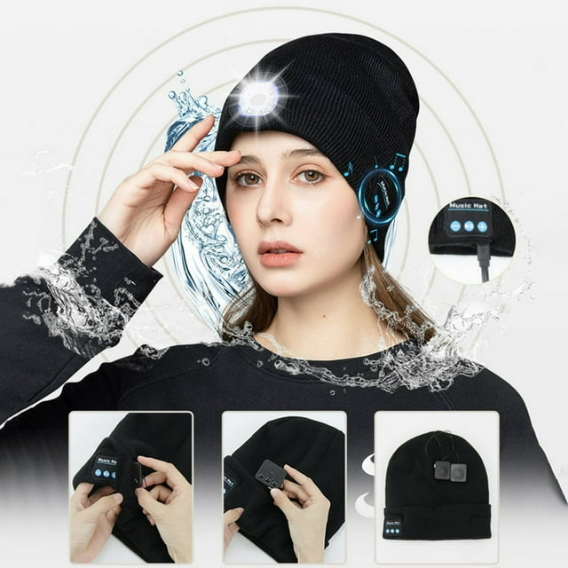 Unisex LED Headlamp Hat Thickened Solid Color USB Charging 3 Modes Autumn Winter Bluetooth-compatible Washable Beanie Hat for Outdoor