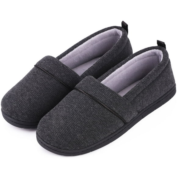 HomeTop Women's Comfort Cotton Knit Memory Foam House Shoes Light Weight Terry Cloth Loafer Slippers