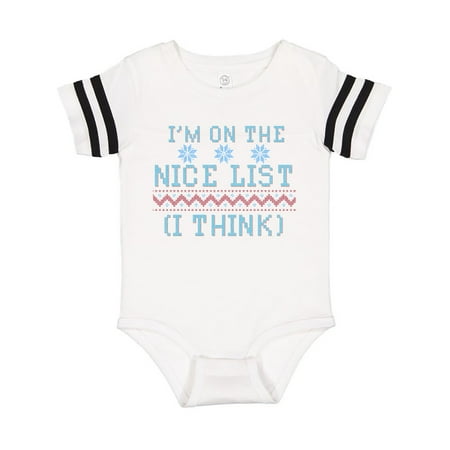 

Inktastic Ugly Sweaters I m on the Nice List (I Think)r Gift Baby Boy or Baby Girl Bodysuit