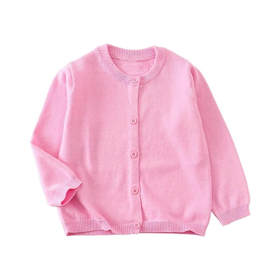 UAYOTSE Girls Cardigan Girl's Crewneck Lightweight Button-up Cardigan Cotton Knit Sweater Casual Cute Outerwear(7-8 Years,I255-Light Pink)