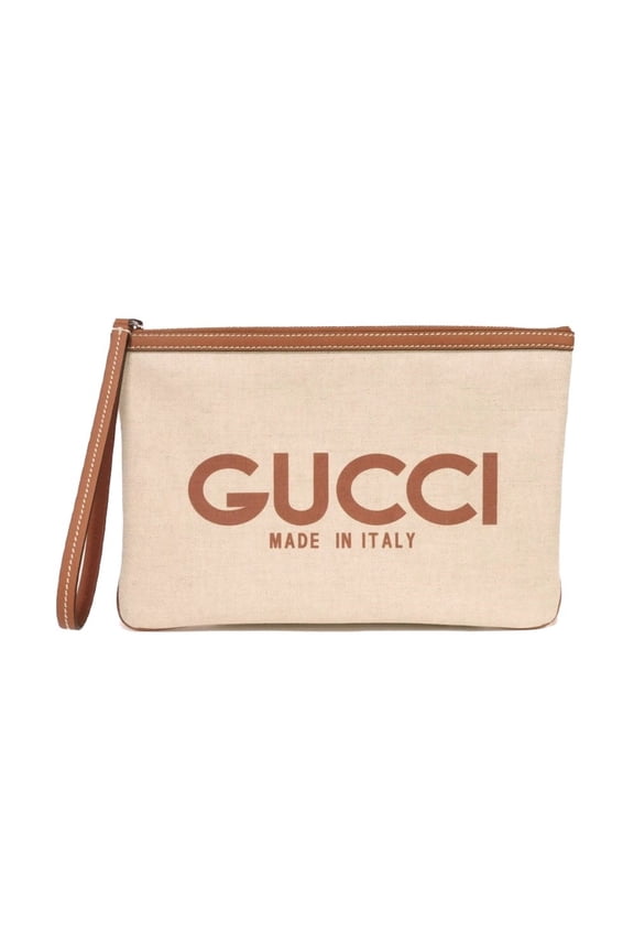 Pre-Owned Gucci GUCCI Clutch Bag Logo Print Pouch Canvas Brown GG Supreme Cotton Linen Natural...