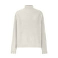thumbnail image 4 of YUGYXL Women's Fall Long Sleeve Sweater Turtleneck Cozy Knit Sweater with Pearls Casual Loose Pullover Jumper Tops White L, 4 of 6
