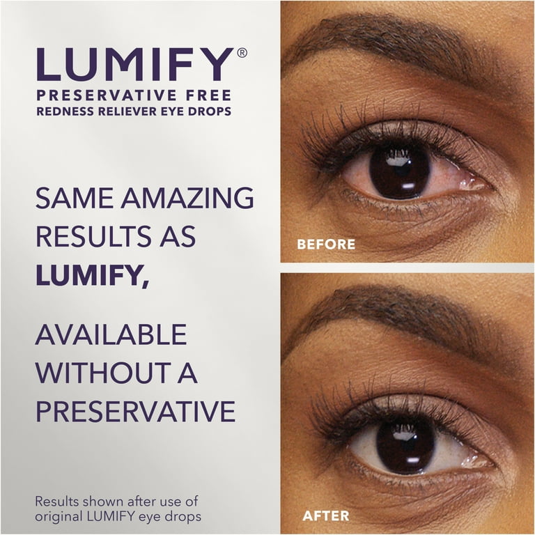 2 pack) LUMIFY Preservative Free Redness Reliever Eye Drops, For