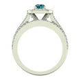 thumbnail image 3 of Blue Diamond Wedding Ring Set Round Cut Blue Diamond Cushion Halo Rings Split Shank 14K White Gold 1.25 Carat (F,VS1), 3 of 5