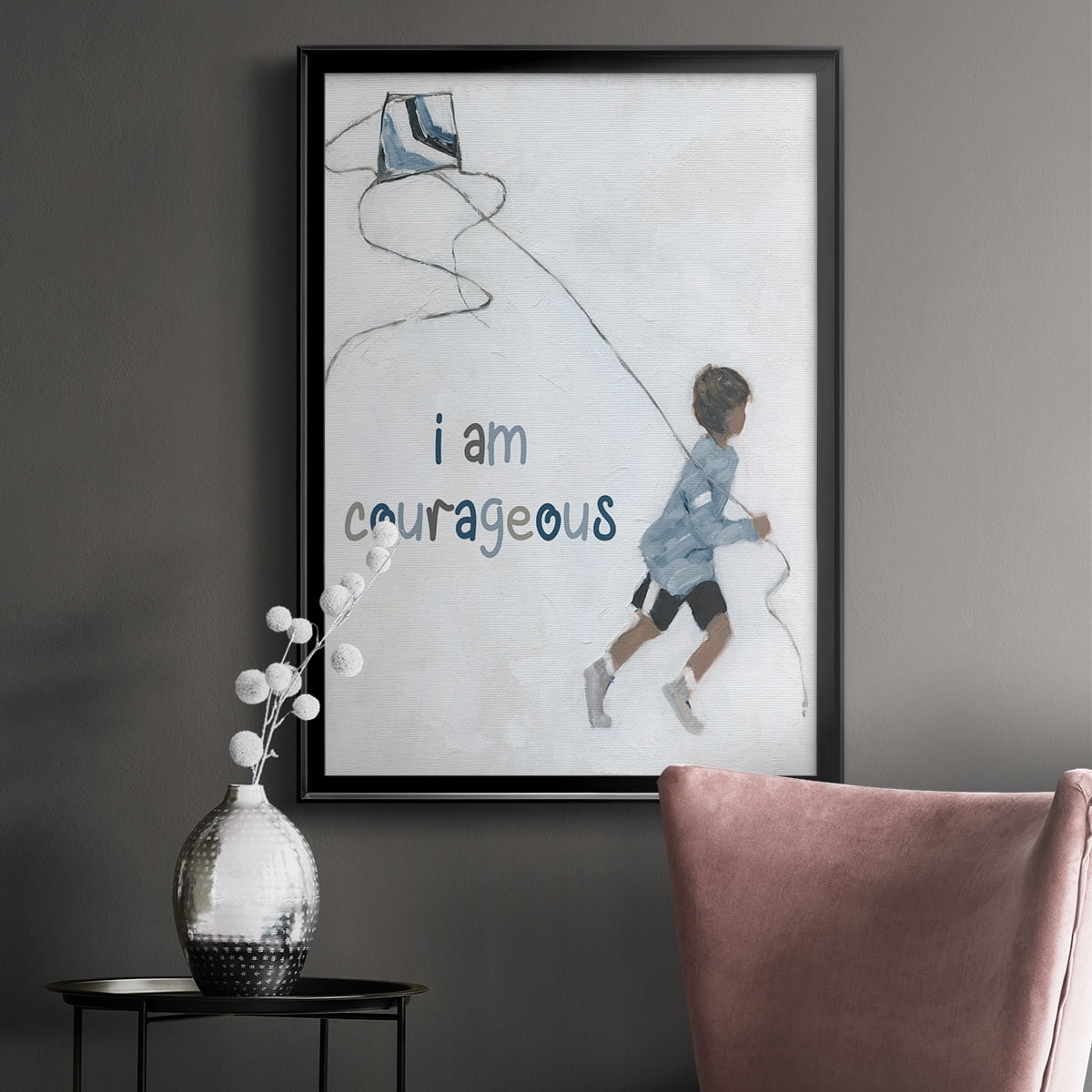 Boy Flying Kite Premium Framed Print - Ready to Hang