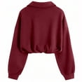 thumbnail image 4 of Half Zip Sweatshirts For Women Lapel Long Sleeve Drawstring Hem Tops Fashion Casual Loose Cropped Pullover (XL, Wine), 4 of 9