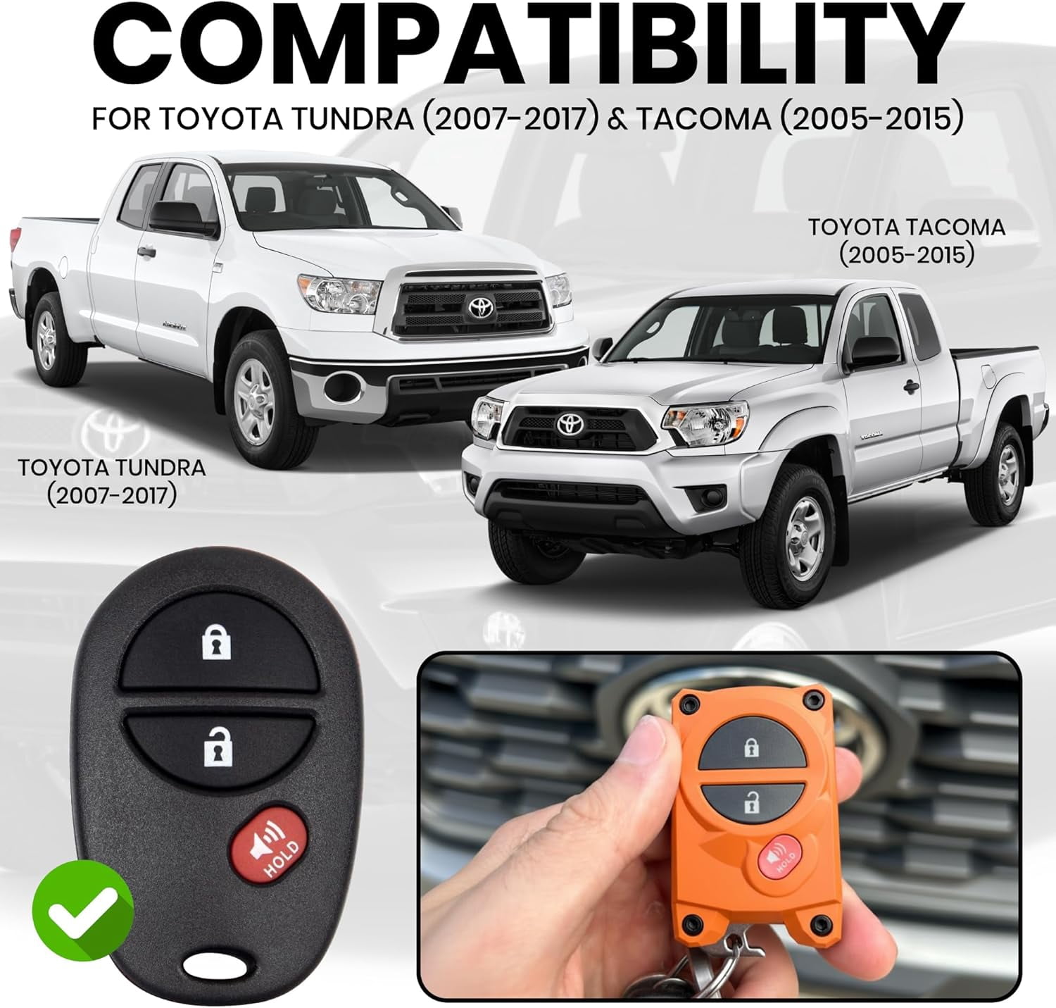 For Toyota Key Fob Cover with Built-in Bottle Opener - Rugged Protective Shell for Tundra (2007-2017) & Tacoma (2005-2015) - Enhanced Grip & Durability - Key Fob Replacement Shell - Custom Colors