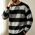 thumbnail image 4 of Men's Fall Winter Crewneck Striped Knit Pullover Sweater, Loose Fit Color Block Knit Long Sleeve Casual Top for Daily Wear , M, 4 of 6