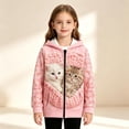 thumbnail image 2 of Girls Cute Cartoon Cat Print Zip Up Hoodie Jacket, Kids Full Zip Long Sleeve Hooded Coat for Fall Daily Casual Outdoor Wear(Pink2,11-12 Years), 2 of 7