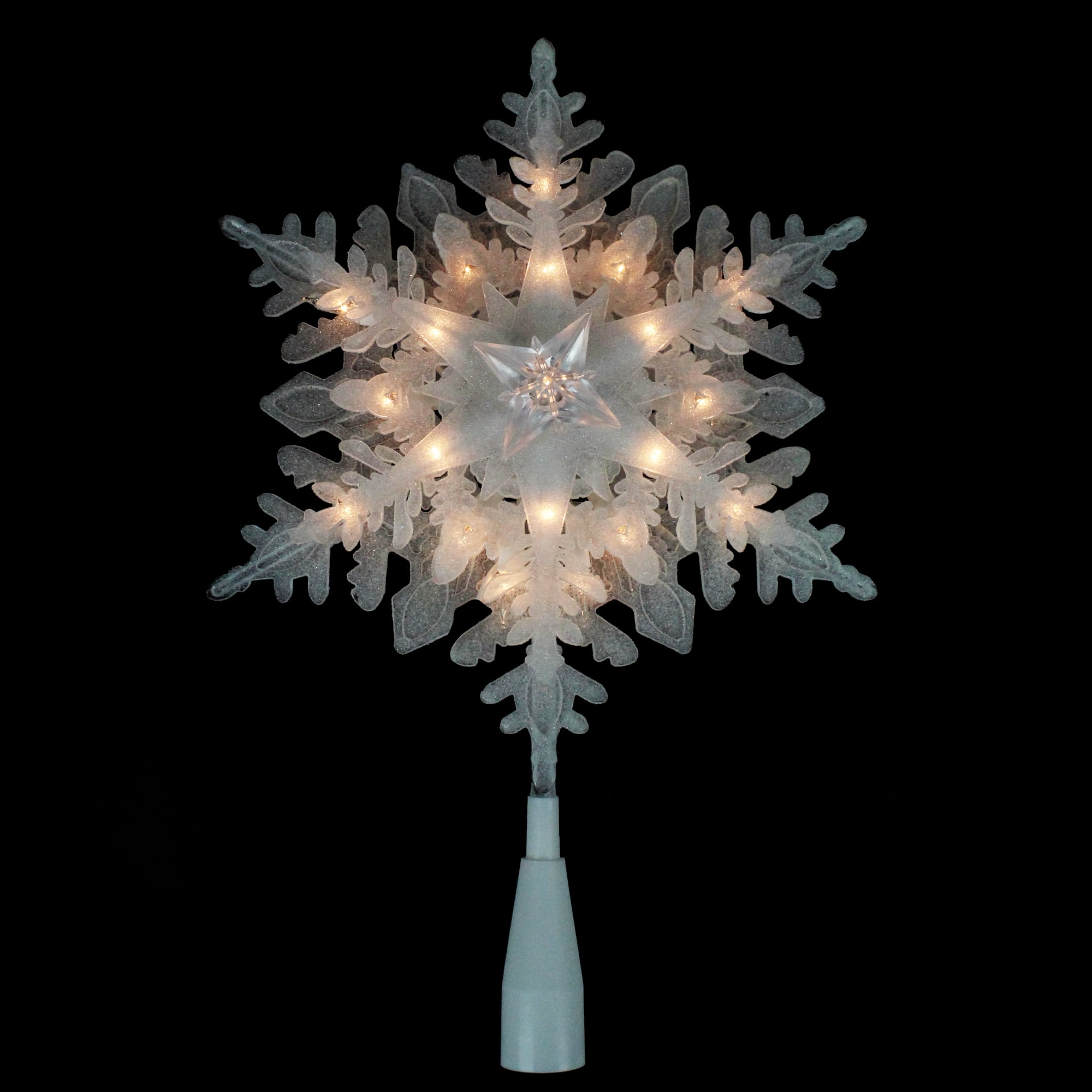 10" Lighted White Snowflake Christmas Tree Topper Clear Lights
