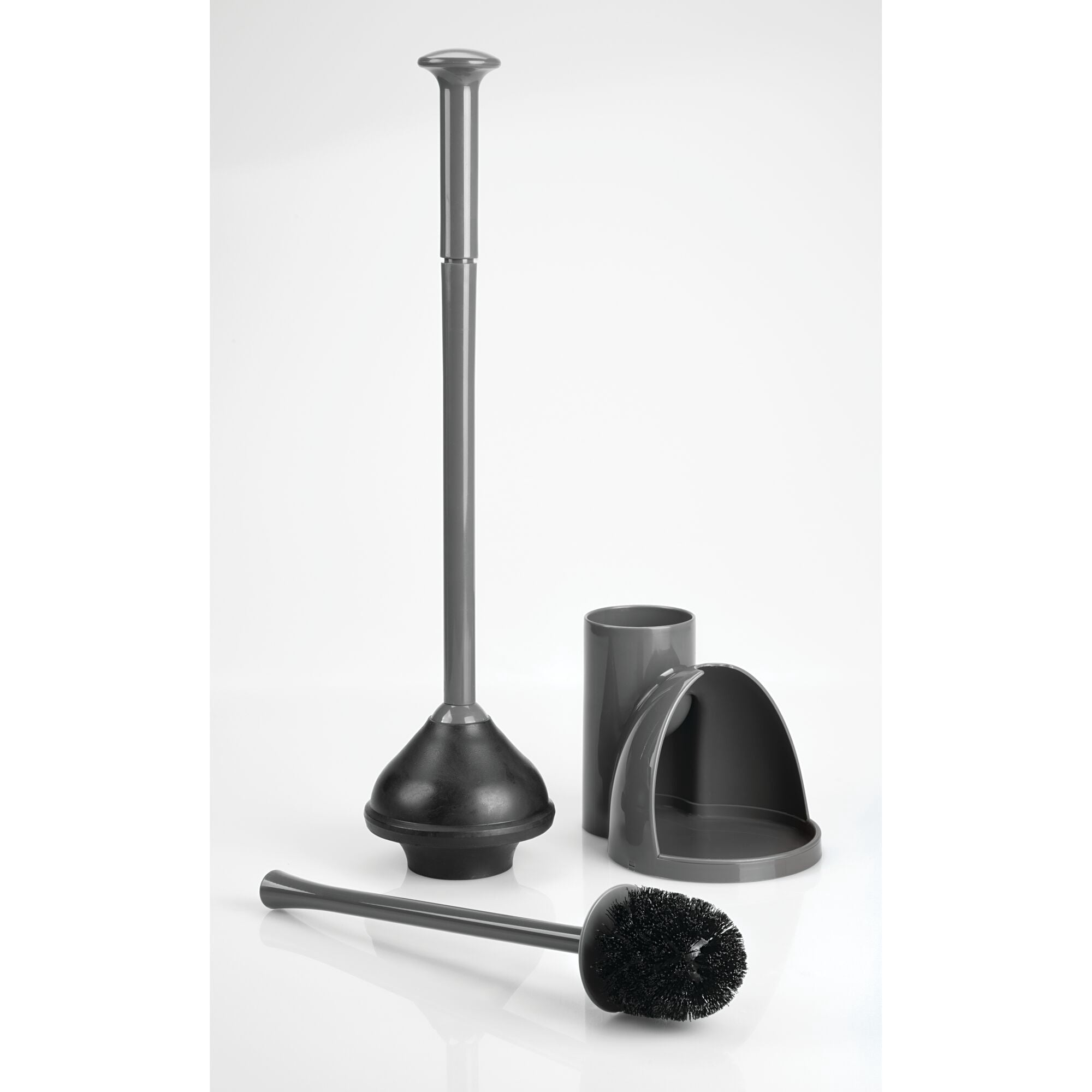 mDesign Hidden Plunger and Brush Set for Toilet Bowl - Charcoal Gray