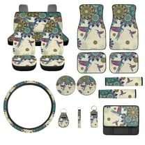 Jeiento Hummingbird Car Seat Cover Full Set Non Slip Car Floor Mats Mandala Steering Wheel Cover Seatbelt Pad Armrest Cover Cup Coaster Keychains Lipstick Holder 17pcs Auto Accessories Set for Sedan