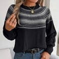 thumbnail image 5 of Lovskoo 2024 Sweaters for Women Long Sleeve Retro Contrasting Cable Knit Lantern Sleeve Pullover Sweater Top Black, 5 of 8