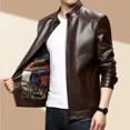 thumbnail image 2 of Chaqueta de cuero de otoño e invierno para hombre, nueva chaqueta de cuero suave y delgada con cuello alto, ropa para hombre, 2 of 4