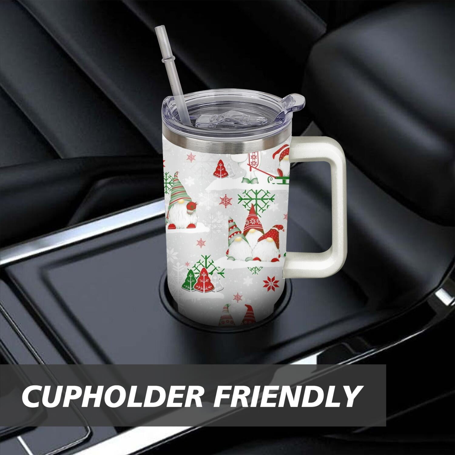 Christmas Gifts 40 oz Tumbler with Handle and Straw Lid,Cute Gifts for Women Winter Gnome Vacuum Insulated Leak Proof Tumbler,Holiday Accessories Stainless Steel Coffee Cup