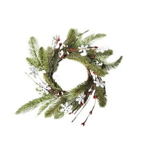 Luoshdecor Artificial Norfolk Pine Candle Rings Wreaths ,Xmas Berries & Pinecone Candle Holder for Winter Home Kitchen Table Centerpiece Decor