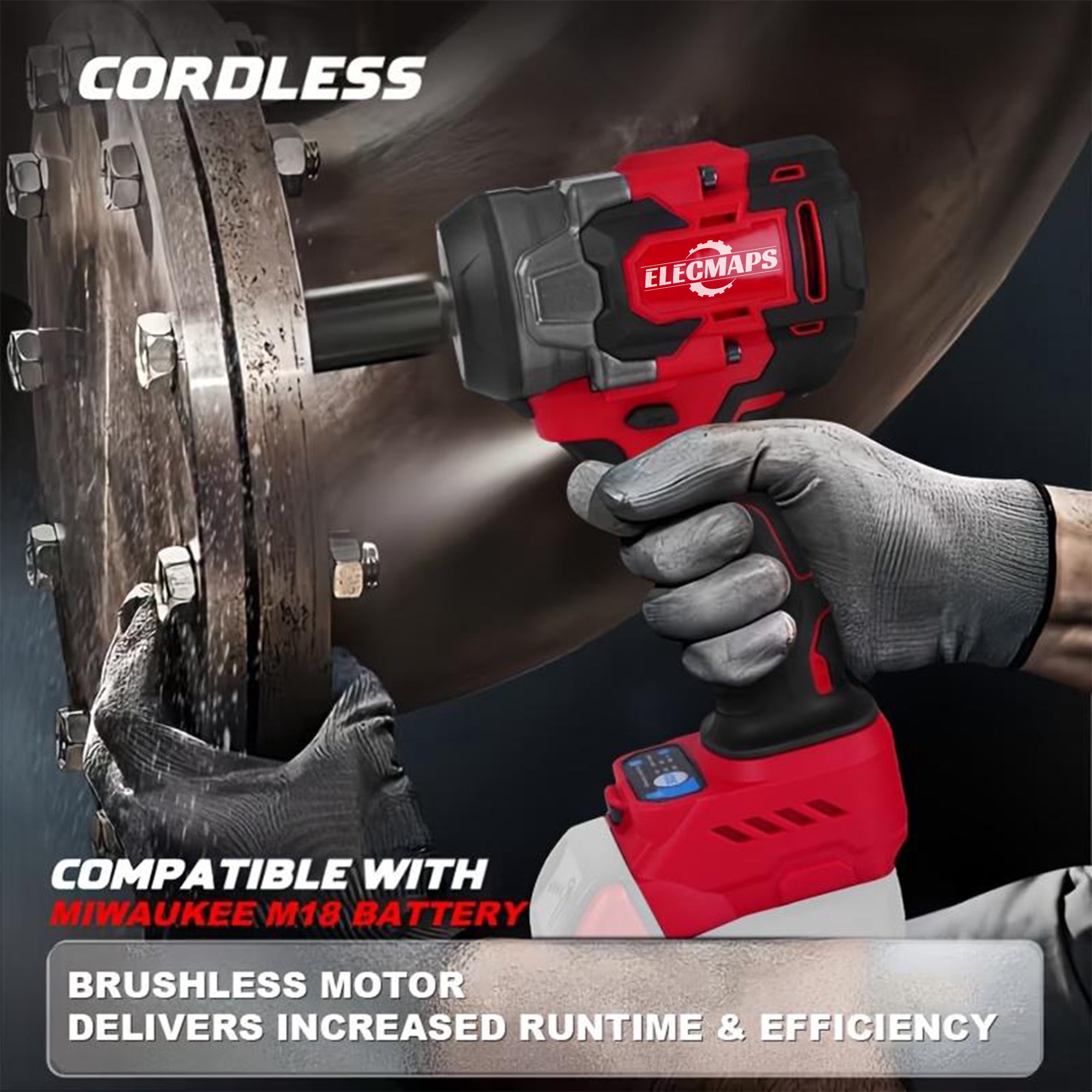 ELECMAPS 1/2 Inch Cordless Impact Wrench Set, 600N.m Brushless 4-Speed, 3-in-1 Function Compatible with Milwaukee M18 Batteries (Tool Only)