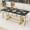 Black Faux Marble & Gold, variant on ModFusion Dining Table Set with Adjustable Feet, Stain Resistant Natural Wood Grain Table Top, White Metal Legs, Dining Room Kitchen, Brown Walnut