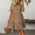 thumbnail image 4 of felwors Womens Summer Dress Ruffle Sleeve Smocked Crew Neck Midi Dresses Casual Flowy Tiered Swing Boho Beach Sundress Khaki, XL, 4 of 9