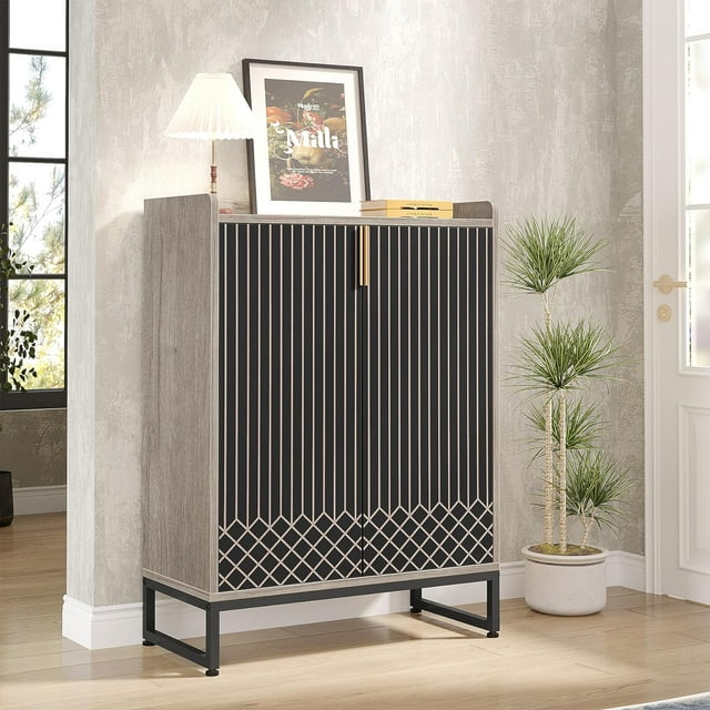 Tribesigns 5-Tier Shoe Cabinet, 25 Pairs Shoe Storage Cabinet with Doors for Bedroom Living Room, Gray.