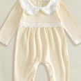 thumbnail image 4 of BOBOGOJP Newborn Baby Girl Fall Winter Clothes Coming Home Outfit Ruffle Romper Cute Ribbed Knit Jumpsuit Headband Beige for Size 0-3 Months, 4 of 4