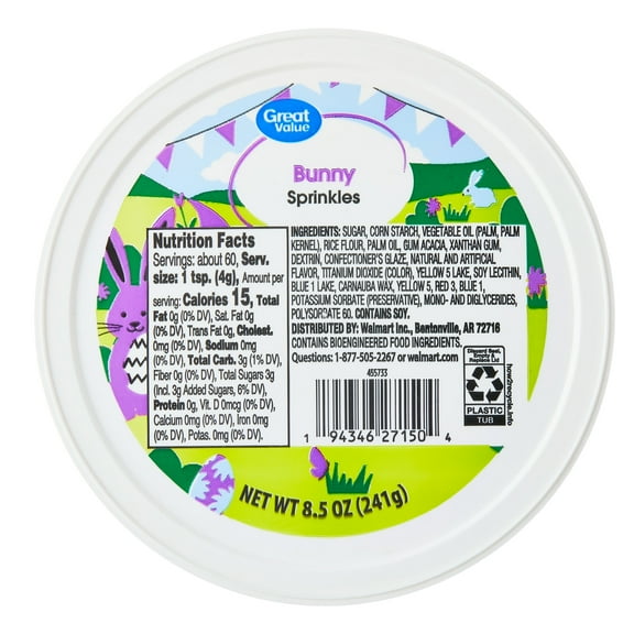 Great Value Easter Bunny Sprinkle Tub, Multi-color, 8.5 ounces