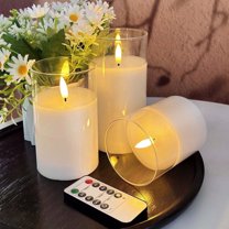 Goyuon LED Flameless Flickering Acrylic Pillar Candles Remote Control Timer Warm White 3 Pack