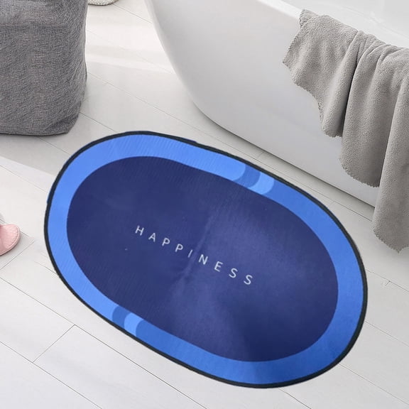 Imitation Diatomite Bath Mat 16"x24", Quick-Drying Non-Slip Super Absorbent Bathroom Rug, Instant Dry Oval Bath Mat for Kitchen Sink, Shower Room, Bathtub (Blue)