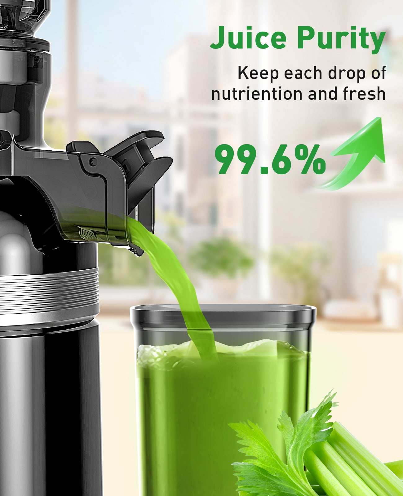 GlowWise Cold Press Juicer Machine - 4.35 Extra Wide Feed Chute, Quiet Masticating Juicer for Fruits & Vegetables, Easy to Clean & Assemble, Ideal for Home Kitchens, Healthy Families & Fitness Lovers
