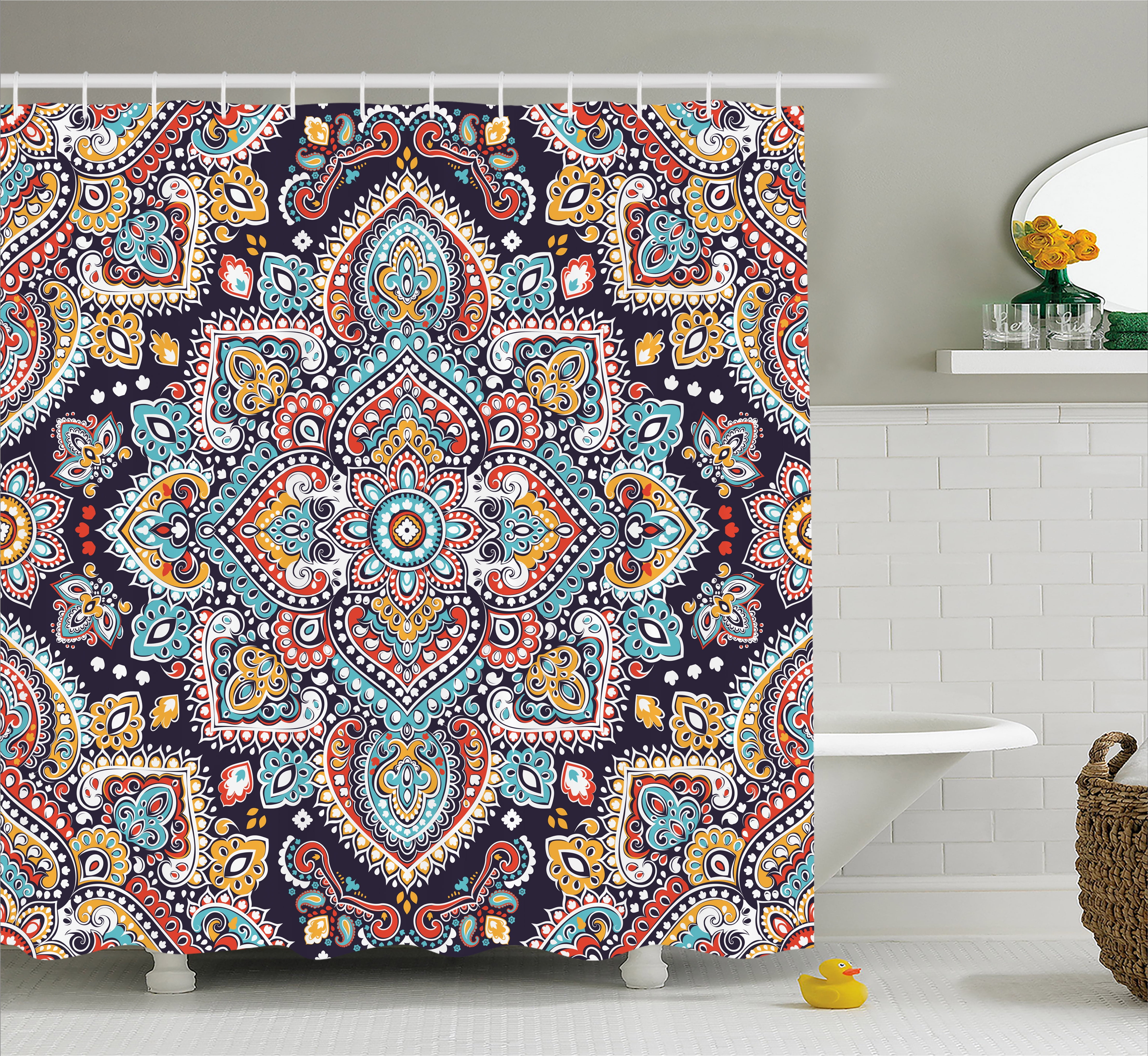 Ethnic Shower Curtain, Bohemian Style Tribal Ethnic Motif Vintage Henna