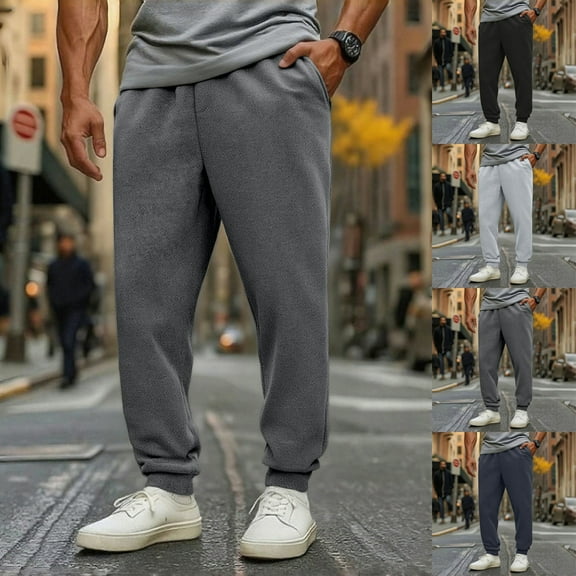 DDAPJ pyju Cotton Pants for Men Baggy Comfy Lounge Athletic Pants Lightweight Drawstring Cinch Bottom Sweatpants with Pockets Gray M