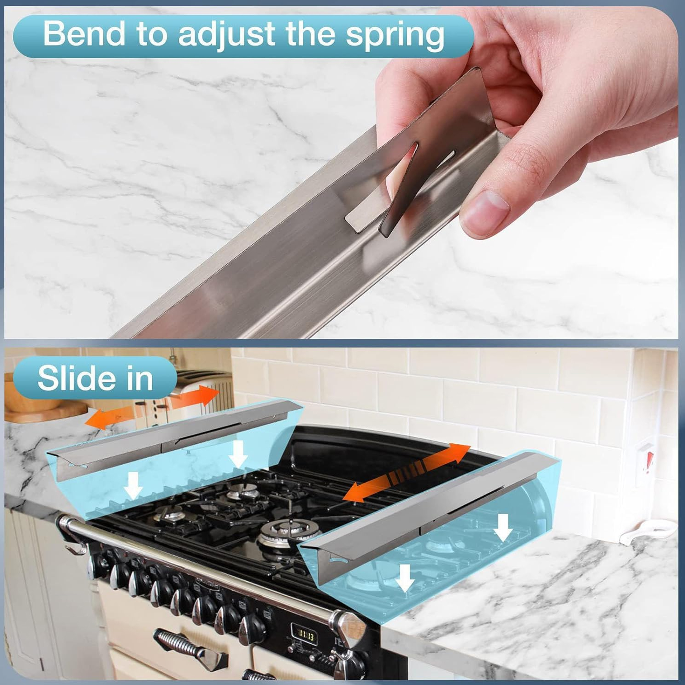 2 Pack Stainless Steel Stove Gap Covers, Stove Gap Filler for Kitchen for Kitchen, Adjustable Length 13.8" to 27.5" (T Shape, Sliver)