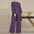 thumbnail image 2 of Trendy Fall Outfits for Women 2 Piece Long Sleeve High Neck Tie Front Top and Wide Leg Pant Sets Casual Modest Wear (XL, Purple), 2 of 7