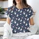 thumbnail image 5 of Camiseta de Cuello Redondo de Manga Corta de la Mujer, Top de Moda para Invierno Y Primavera Impresa de Navidad Casual 3/4, 5 of 6