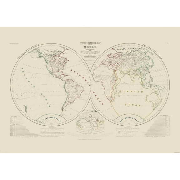 Historic Map - World Hydrographical - Petermann - Vintage Wall Art