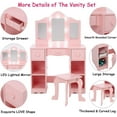 thumbnail image 2 of 2-in-1 Girls Vanity Table with LED Lights & Stool, Wooden Princess Dressing Desk with Tri-Fold Mirror and Storage Drawer, 2 of 7