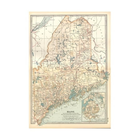map of maine united states inset of mount desert island antique