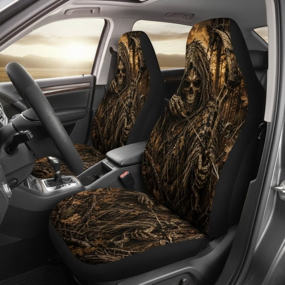 Emacom Ltd_Bow Hunting Grim Reaper Car Seat Covers, Camo Skeleton Hunter Auto Seat Protectors