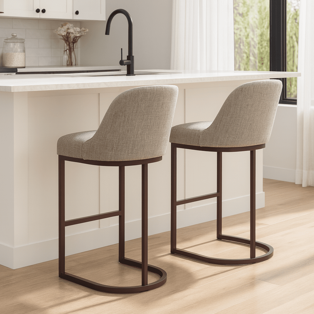 Leick Home Barrel Back Bar Stools with High Density Foam Seat, Gray/Espresso (Set of 2)