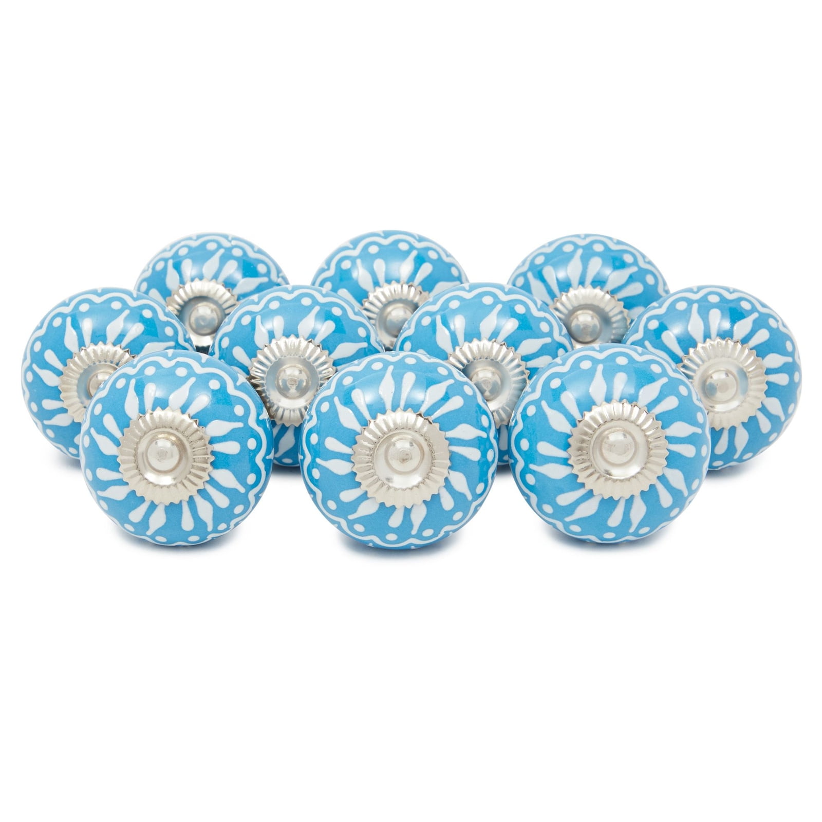 10 Pack Blue Bohemian Style Ceramic Cabinet Knobs Hardware, Decorative Drawer Pulls for Dresser, Kitchen and Home Accessories, 1.5 in